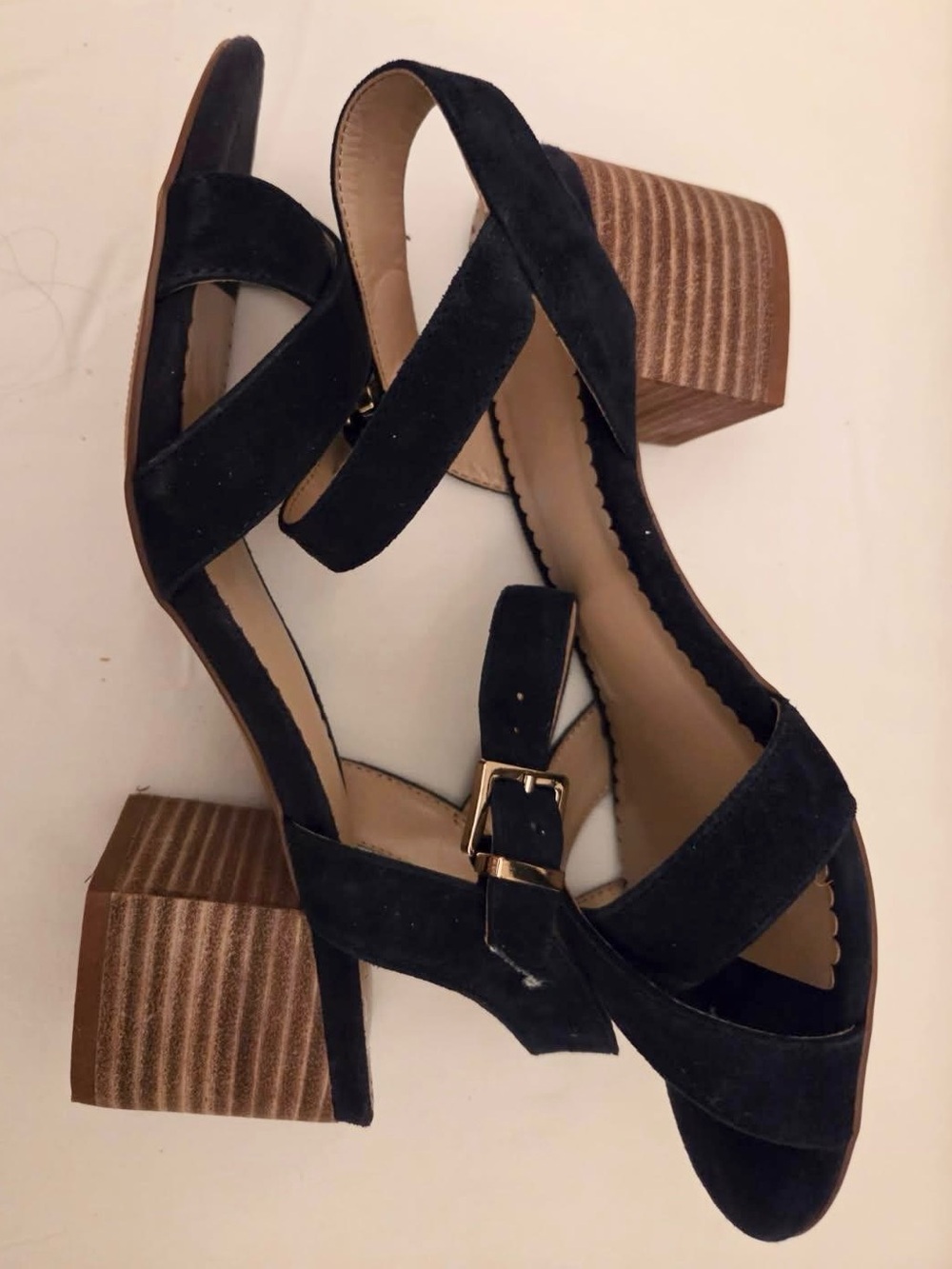 crown & ivy Black Suede Cross-Strap Block Heel Sandals